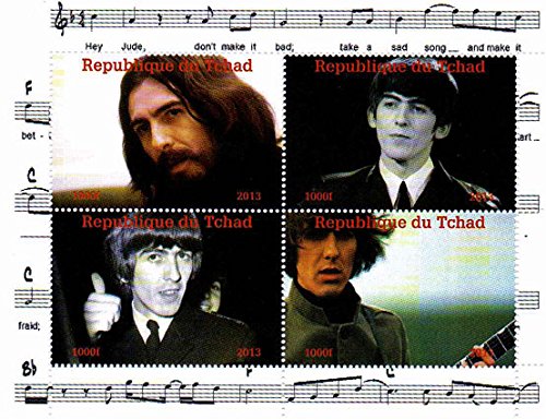 Stampbank I francobolli Beatles - George Harrison - 4 Foto del leggendario Beatle - Menta e minifoglio smontato con 4 francobolli