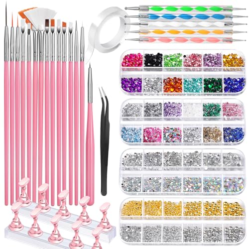 FANDAMEI Nail Art Tools, Acrylic Nail Brush, Nail Stand, Nail Gems And Rhinestones, Nail Holder For Painting Nails, 15 PCS Nail Art Brushes, Nail Dotting Tool, Nail Tools, Nail Design Tools