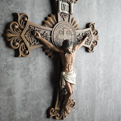 Cruz de parede com crucifixo católico de São Bento BC, cruz de Jesus Cristo, presente religioso vint