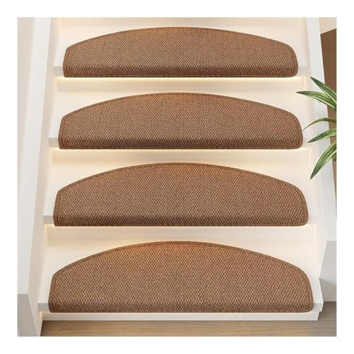 1 PC カーペット サイザル階段踏み板 滑り止め 再利用可能 階段踏み板 木製階段用ランナー 屋内編み込み 洗える階段エッジプロテクター ペット用ラグカバー(Brown1,80x26cm)