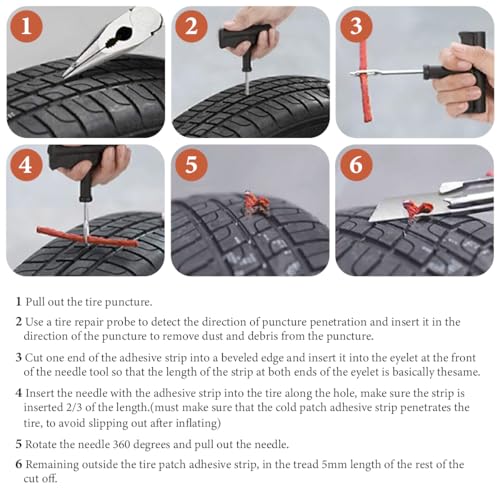 Image of 100PCS Tire Repair Strings, 4 inch x 1 /4 inch Rubber Tire Repair Plugs Self Vulcanizing String Insert, Universal Vehicle Tire Puncture Repair Strips Tubeless Seal for Car Truck Bike