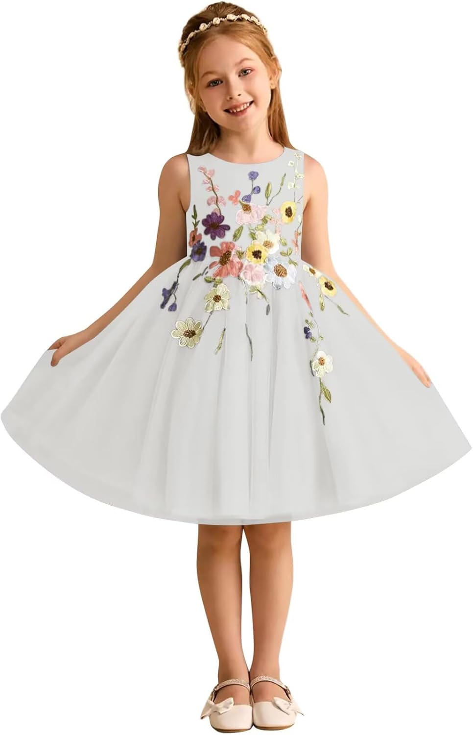 Tulle Applique Flower Girl Dress for Wedding Kids Embroidery Satin Short Princess Pageant Bowknot Prom Ball Gowns