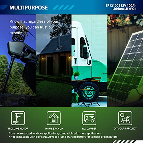 Expertpower 12V 100Ah Lithium Lifepo4 Deep Cycle Rechargeable Battery | 2500-7000 Life Cycles & 10-Year Lifetime | Built-In Bms | Rv, Van, Solar, Marine, Overland, Off-Grid #TOP2