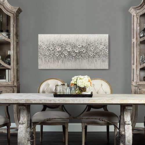 Bedroom Wall Art White Flowers Picture Hand-Painted Oil Painting Framed Canvas Artwork Modern Gallery Plant Decor Wall Decorations For Living Room Office Kitchen Bathroom Size 20X40 Inch Ready To Hang #TOP3