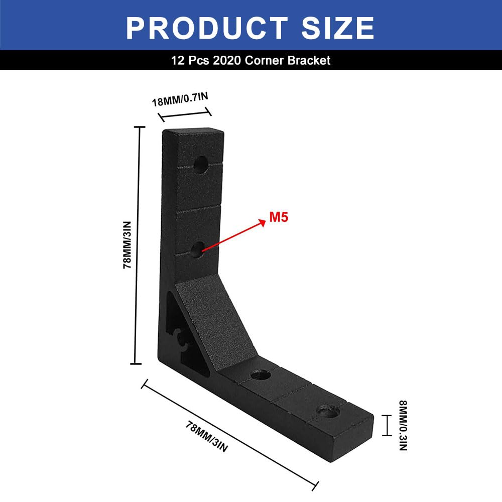 12 soportes angulares SeekLiny 2020 para esquina 2020, accesorios de aluminio extruido, ranura en V, ranura en T con tuercas en T y tornillos para perfil de aluminio 8020, accesorios de marco de