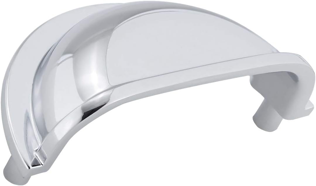 Rok Hardware 3" (76mm) Hole Crescent Cup Style Chrome Kitchen Vanity Dresser Cabinet Pull Handle 3-15/32" (88mm) Overall Length P830576CH (10)