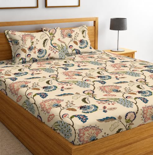 Image of DECORUM Cotton Feel Glace Cotton Fitted Bedsheet King Size (72 inchx78 inch)| All Around Elastic| 2 Pillow Covers (17 inchx27 inch)| Fits Up to 8 inch Mattress| 220 TC|Soft, Wrinkle-Free |Perfect for Home Decor & Gifting