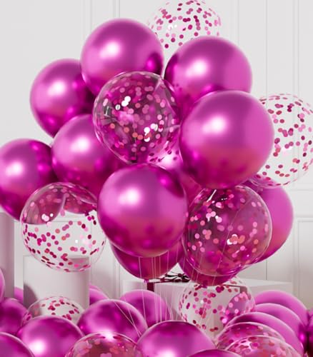 AULE Ballon Fuchsia Confettis Métallique: 42 Pièces 12 Pouces Ballons Anniversaire Rosé Foncé Ballons de Baudruche à Hélium Ballon Gonflable Décoration...