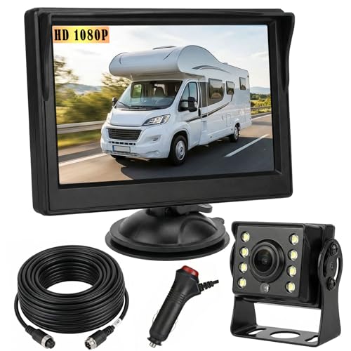 4Pin Auto-Rückfahrkamera Parkassistenzsystem, 12V-24V 5 'TFT LCD HD Farb-Rückfahrmonitor + 8 LEDs...