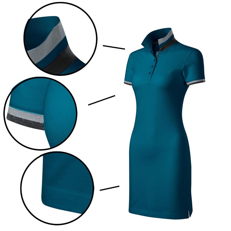 DELUNO Poloshirt Damen Kurzarm Kleid - Polokleid für Damen Sport - Arbeits - Business - Geschenkidee - Schwarz Blau Rot Weiß Pique - Damen Poloshirt Baumwolle - Size XS S M L XL XXL