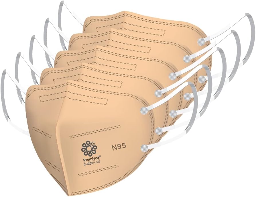 N95 Face Mask (Pack of 5) Ear Loop Style Protective Face Mask 5 layered filtration with genuine Melt Blown and Hot Air Cotton (Medium, Orange)
