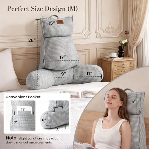 Adjustable Firmness Waffle Back Support Cooling Reading Pillow, Gray, 25" - image 8