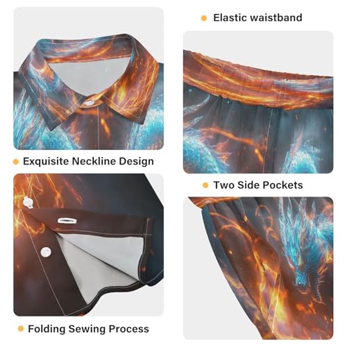 Boccsty Dragon Light Blue Fire Boy Summer Shorts Sets Hawaiian Toddler Boys T-Shirt & Pants 2 Pcs 3T3