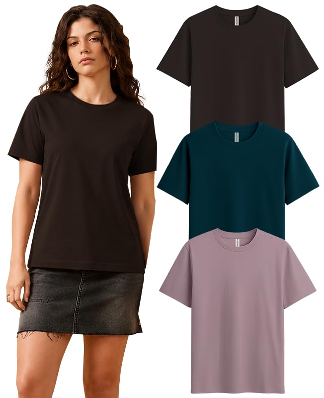 Image of SLEEPY NUTS Women's Plain Round Neck Regular Fit Half Sleeve Cotton T Shirt