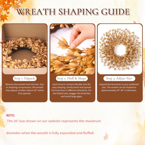 26 Inch Fall Wreath for Front Door, Autumn Thanksgiving Decor (Mustard Yellow) - image 7