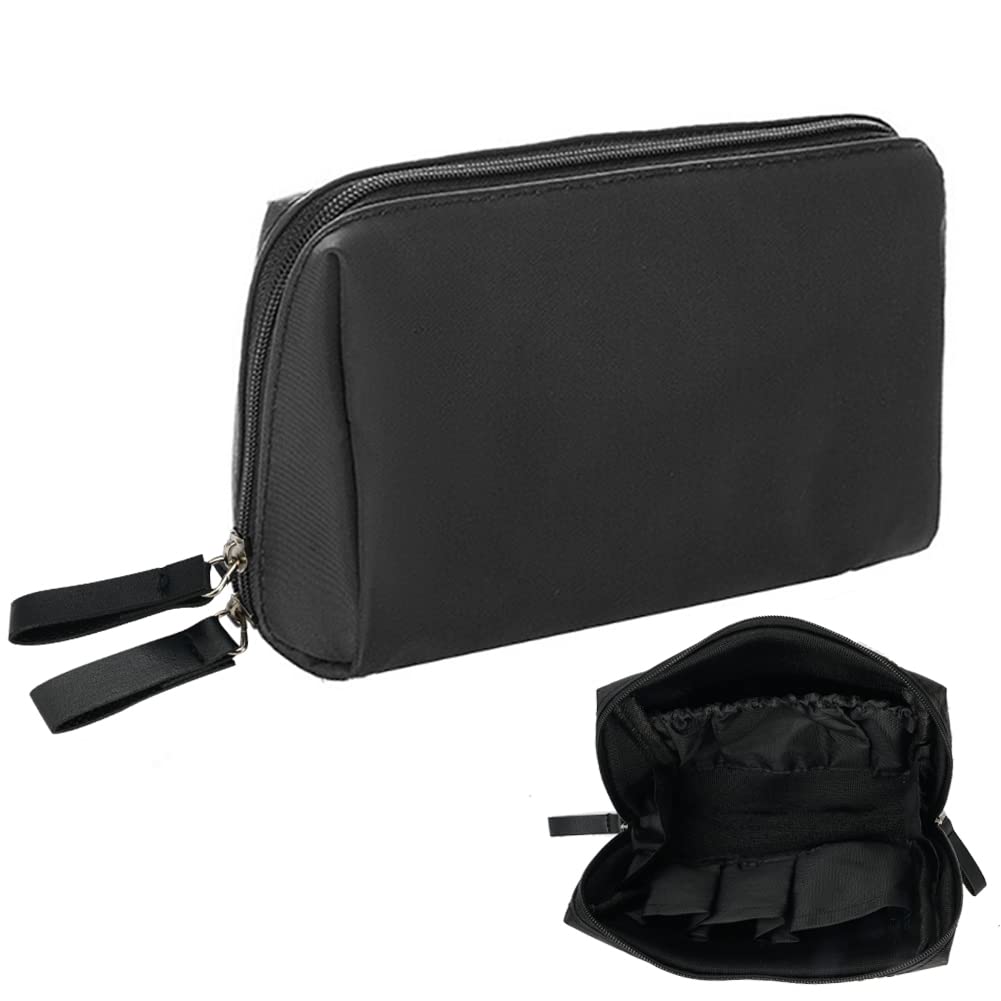 Rairsky Bolsa de Maquillaje Pequeña de Nylon,Neceser Cosmeticos Pequeño de Viaje Impermeable,Mini Negro Bolso Organizador Cosméticos Viaje para Mujeres Bolsa Maquillaje Cremallera Doble con Compartimentos