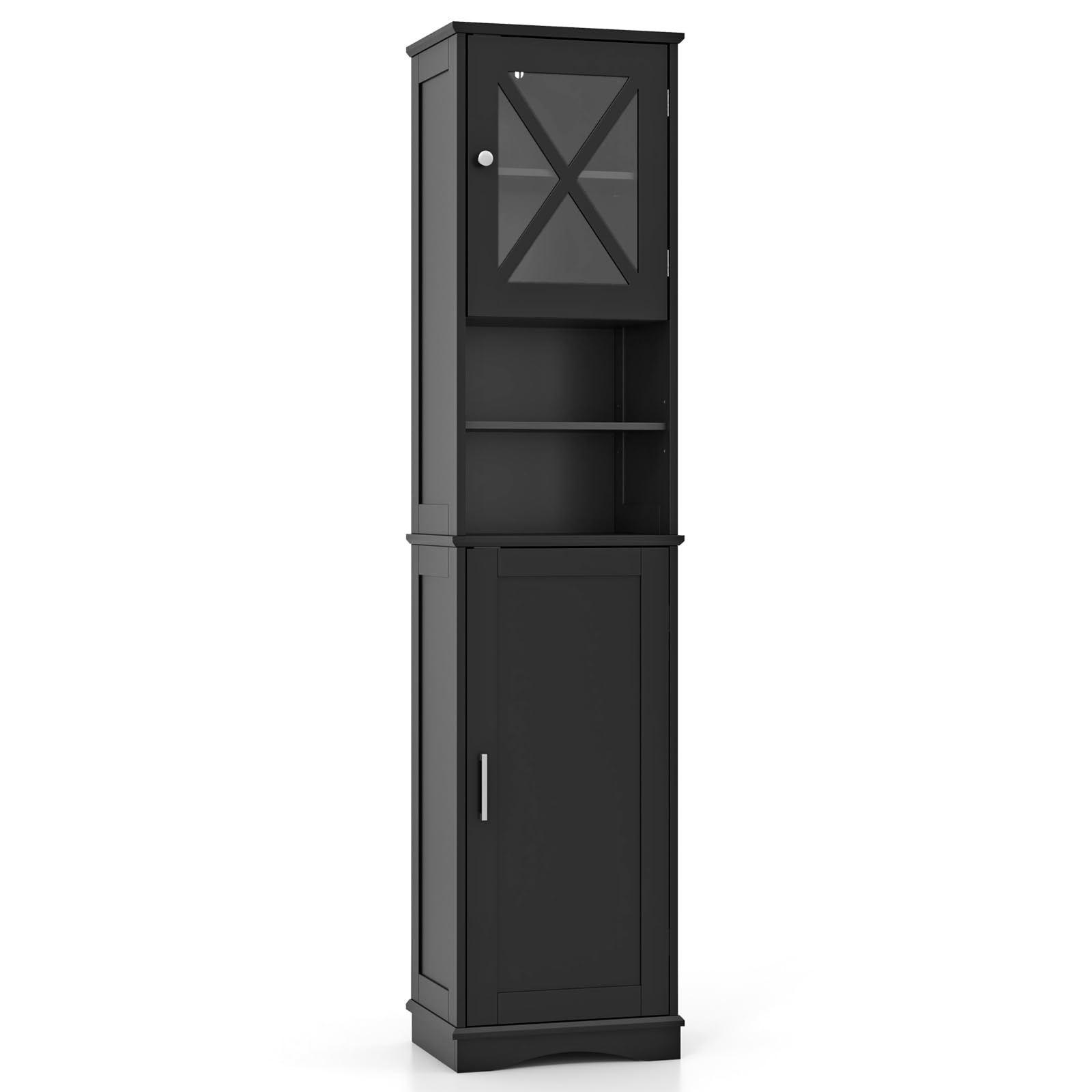 LIFEZEAL Mobile Bagno Salvaspazio, Colonna Bagno Alto e Stretto, 40x30x170,5cm, Credenza Cucina, Armadio Dispensa, Mobiletto, con Ripiani Regolabili, Scomparti, 2 Ante, in Legno, Max 80kg (nero)