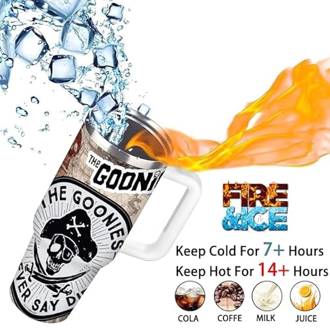 1pc 40oz Goonies Skull and Crossbones Tumbler with Lid, Insulated Travel Mug, Gift for Women Men, Ideal for Halloween, Independence Day, Memorial Birthday Gift, Coffee Cup, weird stuff