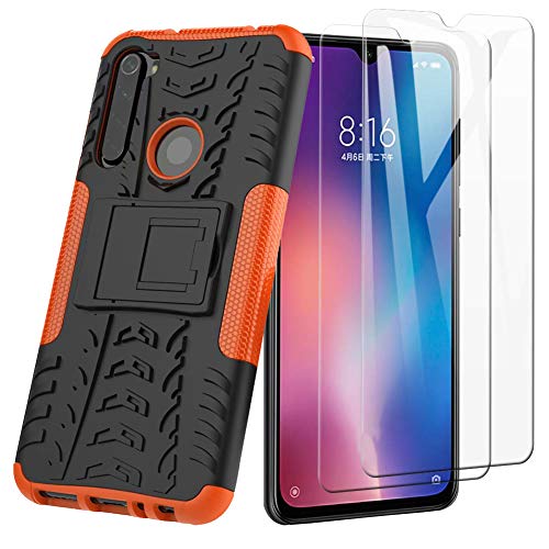 HAOYE Funda para Xiaomi Redmi Note 8T Funda y 2 Cristal Templado, Carcasa [Tough Armor Series] Robusta Armadura Híbrida TPU/PC, Protector Interno TPU a Prueba de Golpes + Soporte Plegable. Naranja