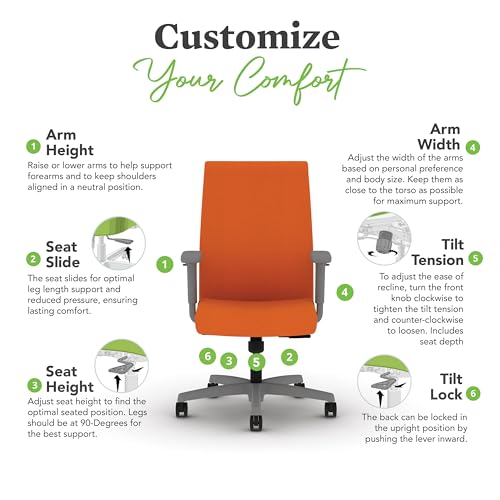 Image of HON Ignition 2.0 Ergonomic Office Chair with Adjustable Arms, Standard Synchro‑Tilt Recline, Upholstered Desk and Computer Chair for Home Office or Workstation, Titanium Frame, Apricot