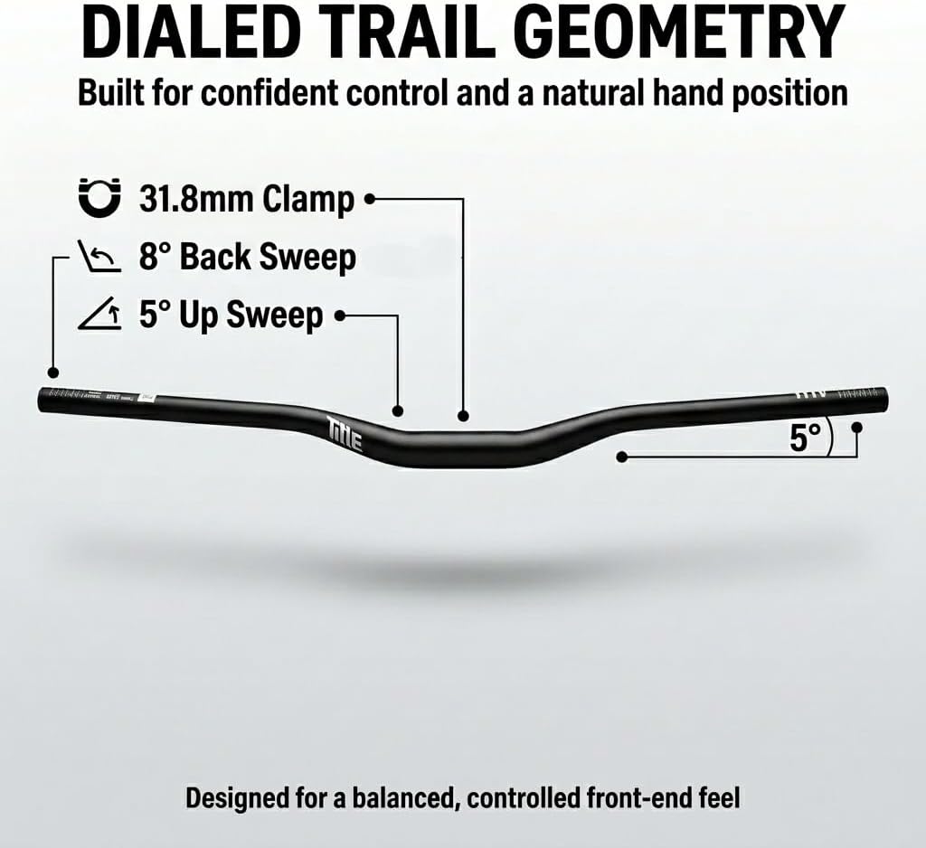TITLE AH1 31.8 MTB Handlebar – 800mm Width, 31.8mm Clamp, 38mm Rise, Aluminium Alloy Bar for Downhill, Enduro, Freeride, Trek & Fixie Bike Compatible (Black, 38mm Rise)