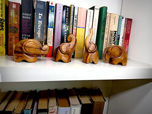 Hand Carved Wooden Elephant Ornaments, Set of 4 Small Elephant Figurines - Image 2