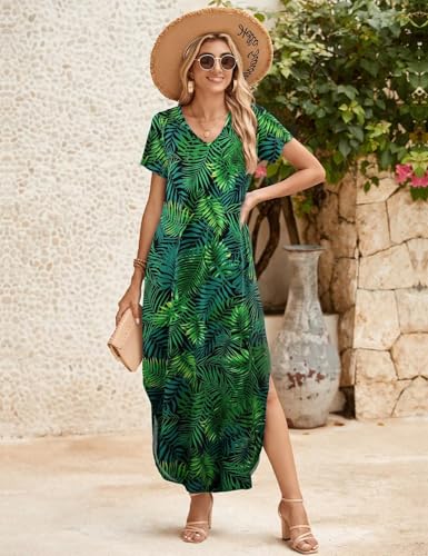 Image of JollieLovin Womens Plus Size Casual Summer Maxi Long Dress Short Sleeve T-Shirt Loose Sun Dress(L-5X)