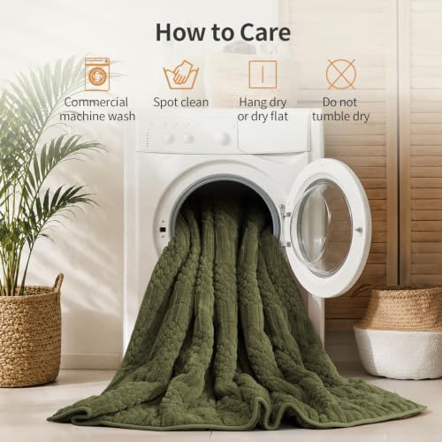 Image of Uttermara Weighted Blankets for Adults Queen Size, 15lbs 60x80 inches | Soft Plush Fleece; Warm Cozy Sherpa; Machine Washable; Filled with Glass Beads; Heavy Throw for Sleep and Calm; Army Green