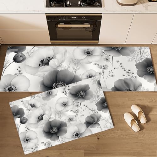 Alfombra de cocina gris oscuro lavable e ideal para pasillo y comedor 2