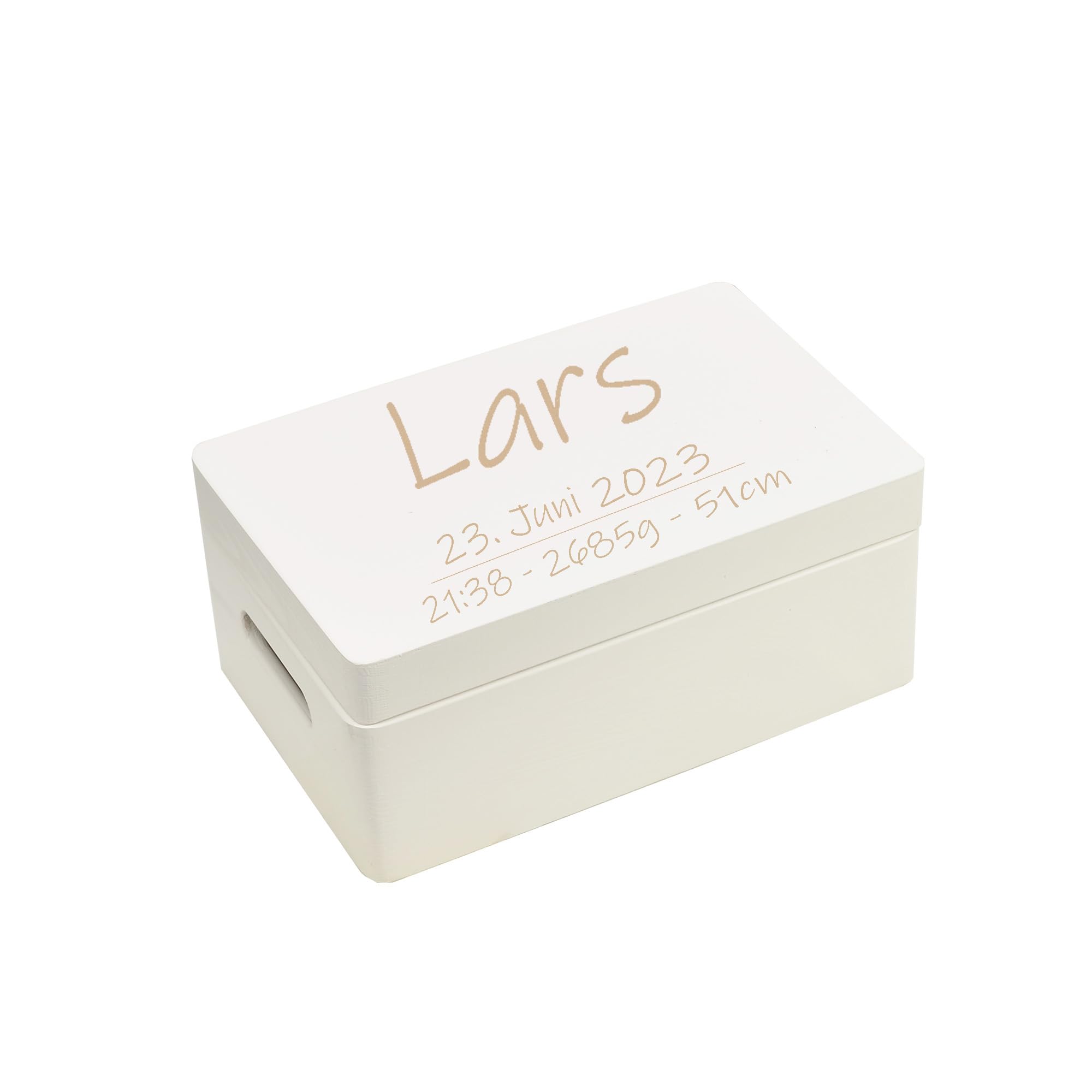 Scatola in legno personalizzata per nascita, 30 x 20 x 14 cm, colore bianco