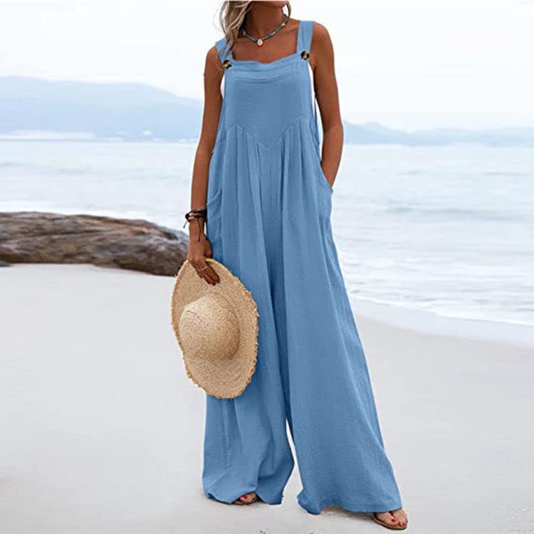 Eryue 2022 Summer New Amazon Product Jumpsuit Loose SLE Multicolor Large Size Solid Color Wide Leg Overalls Women M Grey offers donot miss