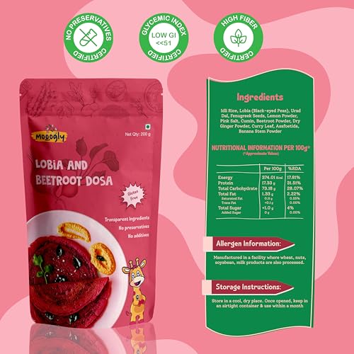 Image of Lobia & Beetroot Dosa Mix 200g | Instant Millet Breakfast Premix | High Protein, Fiber & Iron | Gluten Free, Vegan & Preservative Free Nutritious Chilla Mix Healthy for Kids & Adults