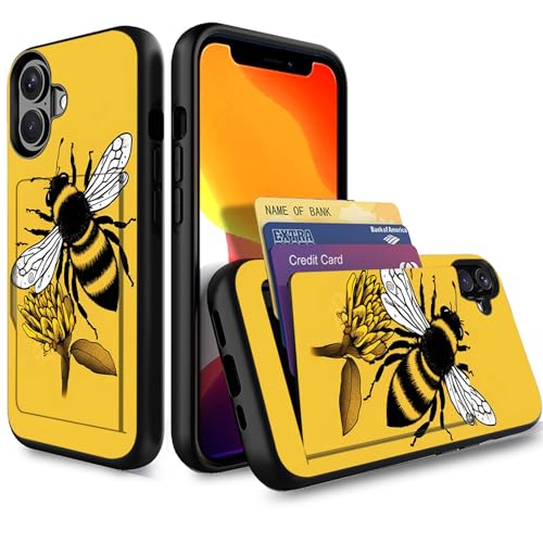 Étui portefeuille iPhone 17 avec porte-cartes caché et coque antichoc double couche motif abeille