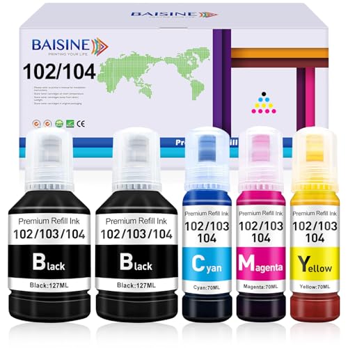 BAISINE 102 Tinta Compatible con Epson 102 104 Tinta Multipack para Epson Ecotank ET-2870 ET-2850 ET-1810 ET-2710 ET-2720 ET-2726 ET-2810 ET-2815 ET-2820 ET-2825 ET-2860 ET-2862 ET-2865 ET-4850