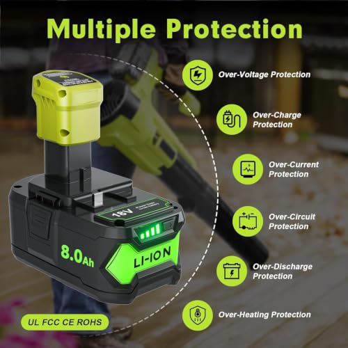 Image of 2Pack 8.0Ah P108 Repacement for Ryobi 18 Volt Battery and Charger Compatible with 18V Battery P102 P103 P104 P105 P107 P109 Cordless Power Tool