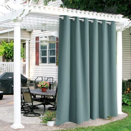 RYB HOME Outdoor Curtains for Patio, Waterproof Blackout UV Protection Outside Decor for Porch Swimming Pool Hut Garden Pavilion Pop Up Tent Pergola Balcony, W 84 x L 84, 1 Panel, Greyish Blue