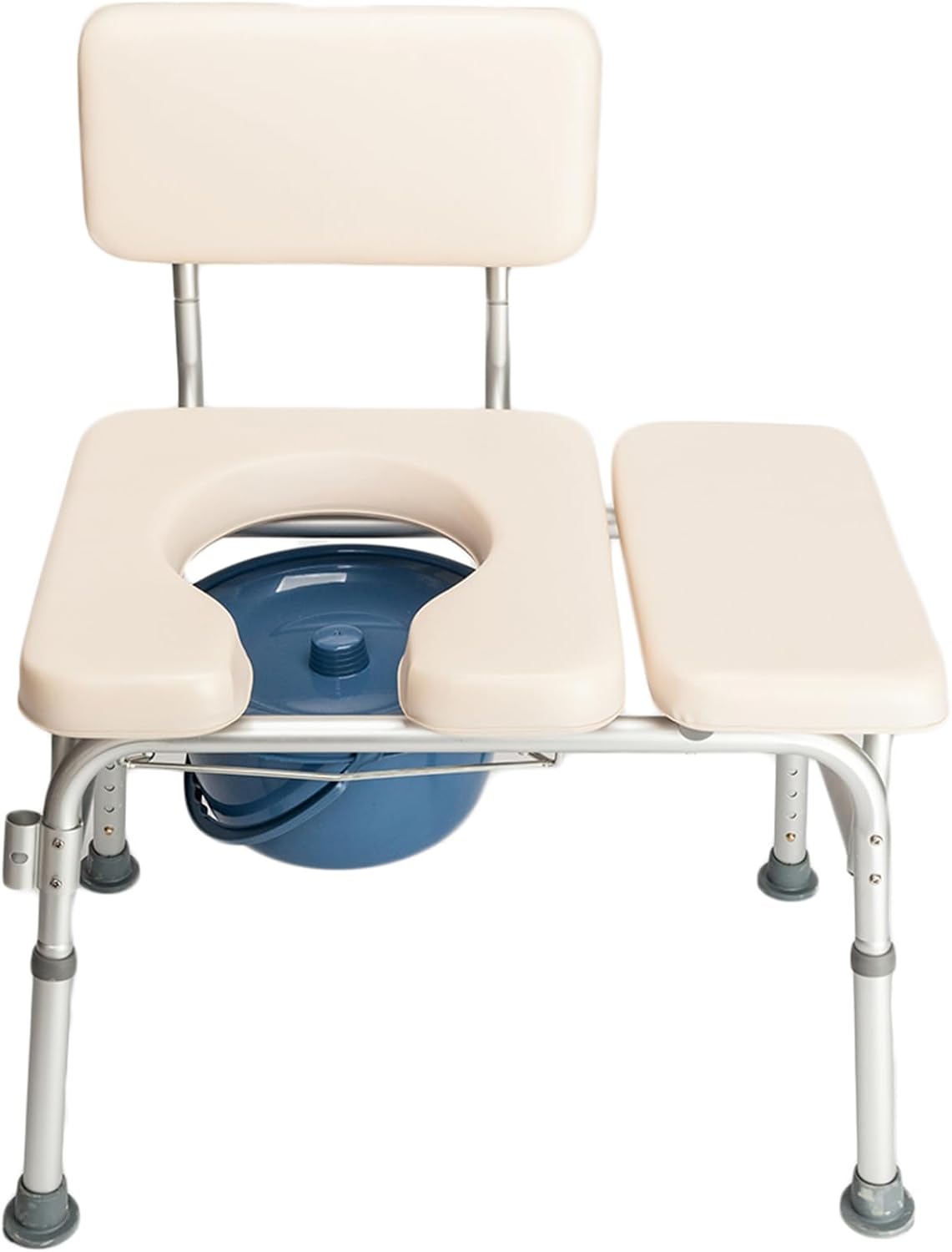 2-in-1 Bedside Arm Commode Chair with Padded Seat and Backrest, Padded Transfer Bench for Bathtub, Durable Toilet Chair for Adults and Seniors with Height Adjustable Bath Seat, Non-Slip Feet