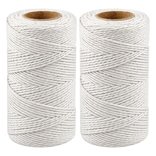 Vaincre Natural Cotton Twine String - 2PCS 328 Feet 2MM Kitchen Butchers Bakers Cooking Twine for Meet Turkey Sausage White String Rope for Crafts Gift Wrapping Packing Gardening Knitting Decor