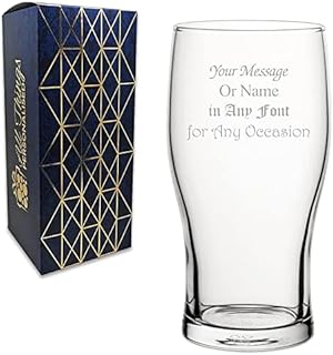 Personalised Engraved Tulip Pint Beer Lager Cider Glass, Gift Box Included, Personalise with Any Message, Different Fonts Available, Birthday Anniversary Beer Gift