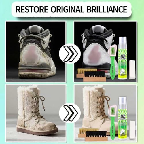 Shoe Cleaner Sneakers,8.5oz White Shoe Cleaner,Shoe Cleaning Kit with 2 Brush,Shoe Cleaning Removes Dirt and Stain for White Shoes, Suede, Leather, Canvas, Knit, Boots, Fabric, PU2