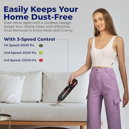 Image of WOSCHER Dustbuster Cordless 2-in-1 Vacuum Cleaner & Blower for Car & Home | 12000Pa Powerful Suction | 5000mAh Dual-Mode Battery | Portable Lightweight Rechargeable Handheld Cleaner