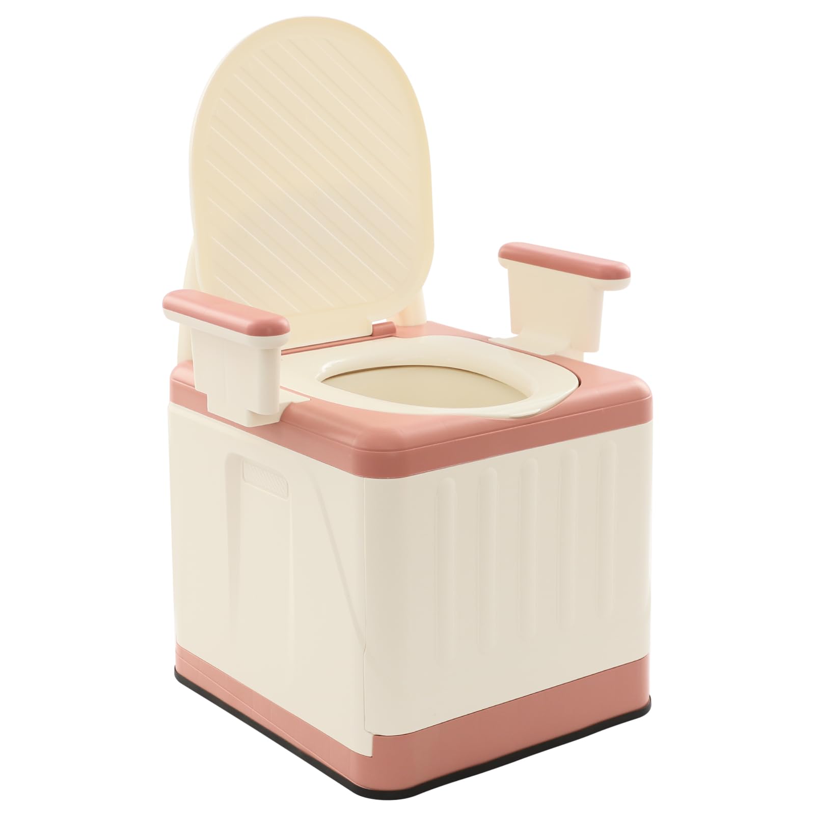 Przenośna toaleta Bedside komoda toaletowa z pokrywką, przenośne krzesło do toalety z uchwytami, obciążenie 150 kg, do łazienki, sypialni, podróży, na kemping (różowa)