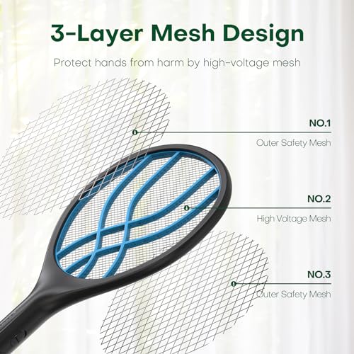VEGREM-Raqueta-Mosquitos-Electrica-4000V-Raqueta-Matamoscas-Electrica-Indicador-de-Nivel-de-Bateria-USB-Tipo-C-1500mAh-Bateria-Recargable-Matamoscas-Electrico-con-Malla-de-Proteccion-de-3-Capas