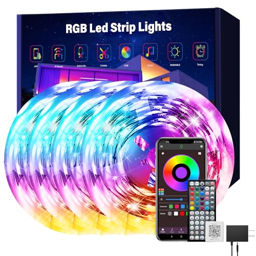 Ledagic - Bandes lumineuses LED RVB pour chambre à coucher, 121,9 m (4 rouleaux x 30,5 m), synchronisation de la musique avec télécommande, lumières LED à changement de couleur pour chambre, maison
