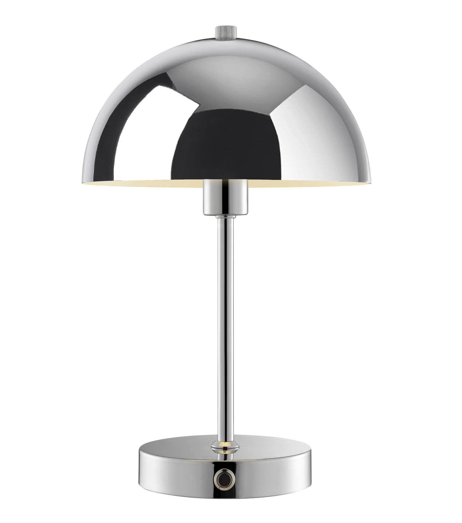 mokebo® LED Tischlampe kabellos, Akku Tischleuchte dimmbar & aufladbar mit USB-C 'Der Leuchtturm', Vintage Flowerpot Lampe, Pilz Lampe & Nachttischlampe Chrom mit Batterie, warmweißes Licht