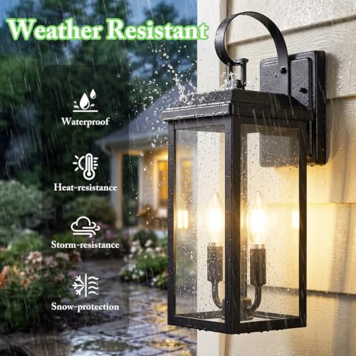 Image of BesLowe 17.7 inch Large Outdoor Wall Lights, 2-Light Black Exterior Sconces