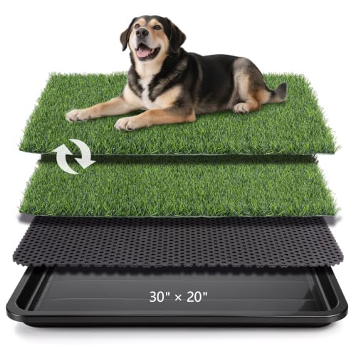 ondware Dog Grass Pad with Tray 30x20 in Dogs Potty Tray with 2 Replacement Grass Pads Included - Fast Drainage Fake Grass Pee Pad Holder for Indoor Potty Training, Apartments, Patio, RV Travel