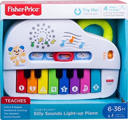 Image of Fisher-Price Baby Toy Laugh & Learn Silly Sounds Light-Up Piano Musical Instrument with Learning Songs for Infants Ages 6+ Months