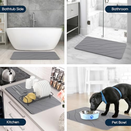 Closefriend Diatomite Stone Bath Mat - Quick Dry Non-Slip Mat (Dark Grey)