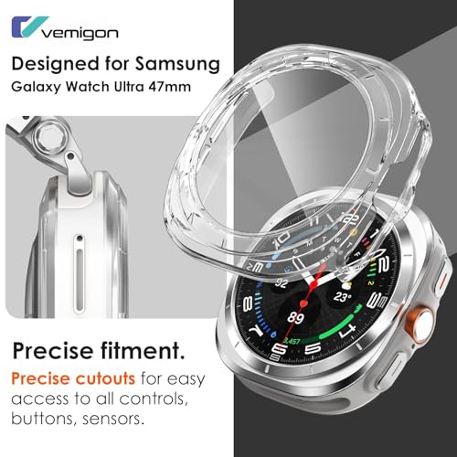 Image of VEMIGON Hard PC Case Compatible with Samsung Galaxy Watch Ultra 47mm 2024 Screen Protector, Anti-Slip Ultra-Thin Scratch Resistant Cover with Tempered Glass for Samsung Watch 7 Ultra - (47mm Clear)